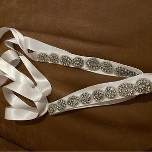 Off white satin and rhinestone dress sash